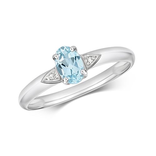 9CT DIAMOND & AQUAMARINE RING