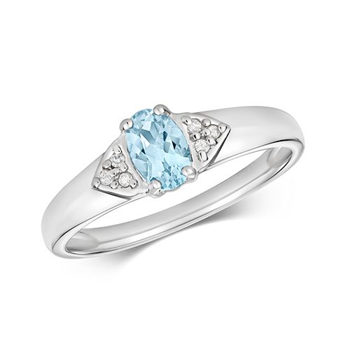 9CT DIAMOND & AQUAMARINE RING