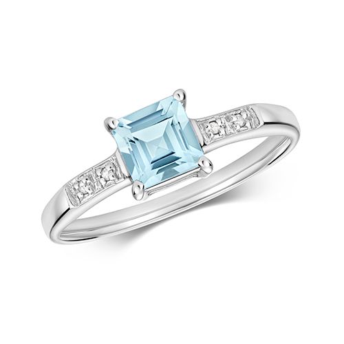 9CT DIAMOND & AQUAMARINE RING