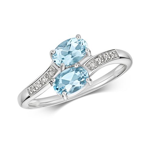 9CT DIAMOND & AQUAMARINE RING