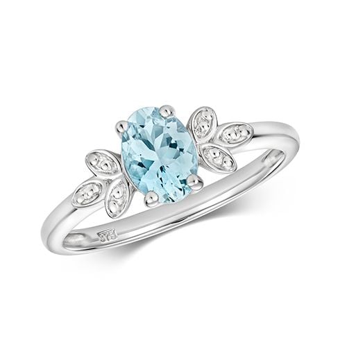9CT DIAMOND & AQUAMARINE RING