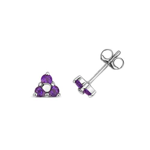9CT AMETHYST 3 STONE STUDS