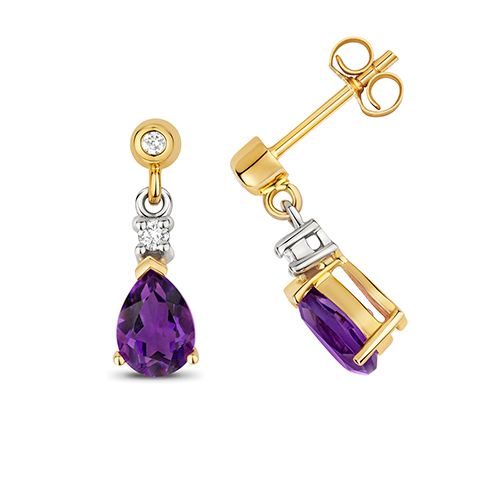 9CT AMETHYST DROP EARRINGS PEAR