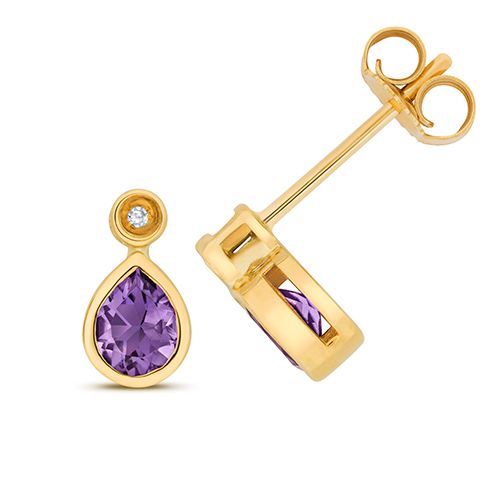 9CT DIAMOND AND AMETHYST STUDS