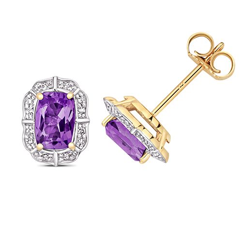 9CT DIAMOND AND AMETHYST STUDS