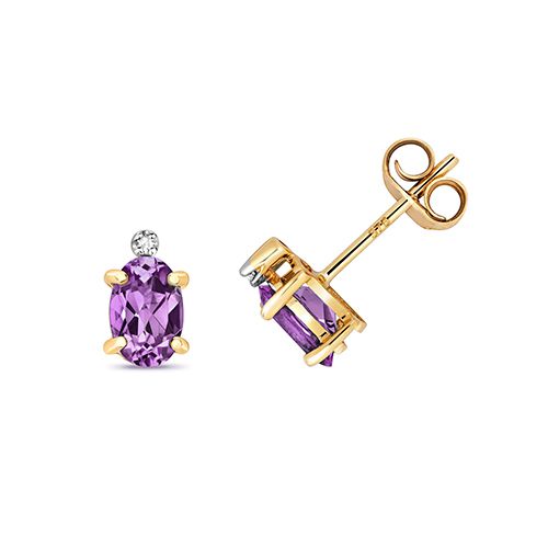 9CT DIAMOND & AMETHYST STUDS