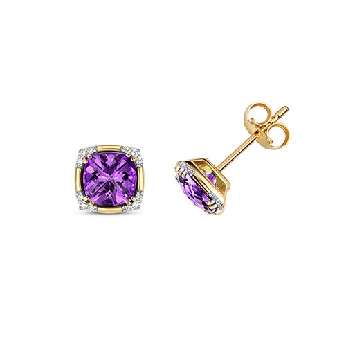 9CT DIAMOND & CU AMETHYST STUDS