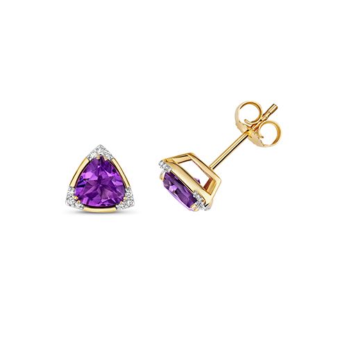 9CT DIAMOND & TRI AMETHYST STUDS