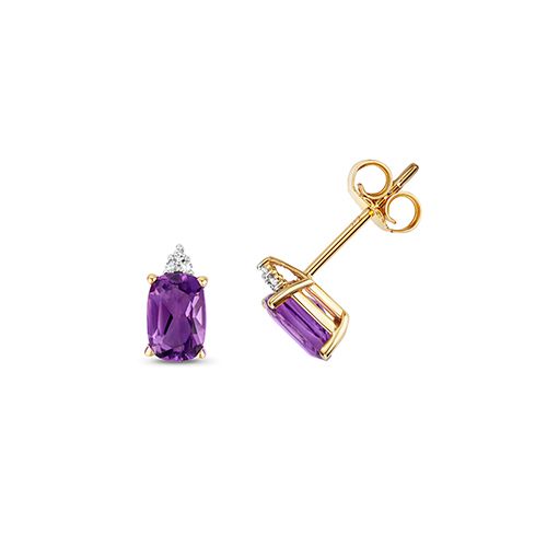 9CT DIAMOND & CU AMETHYST STUDS