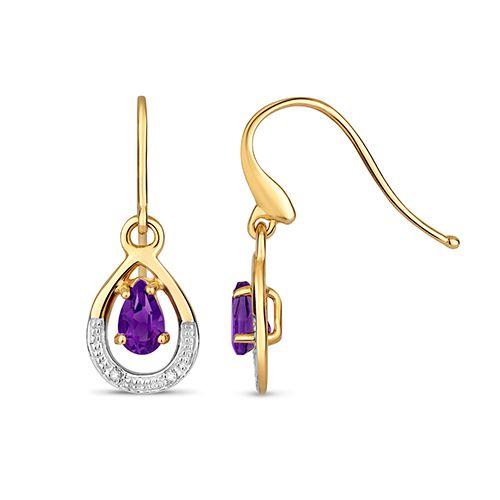 9CT DIAMOND & AMETHYST DROP EARRINGS