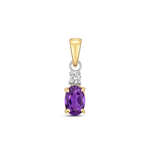9CT DIAMOND AND AMETHYST OVAL PENDANT