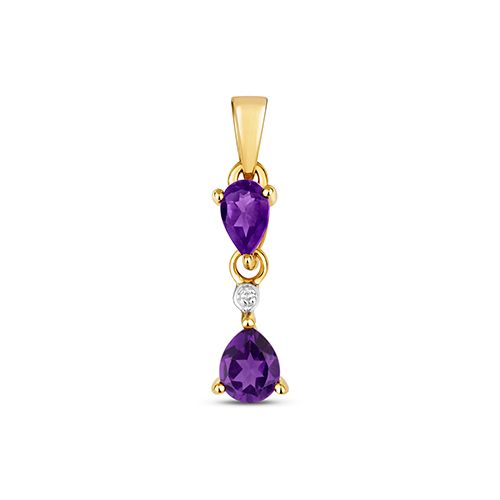 9CT DIAMOND AND AMETHYST DROP PENDANT