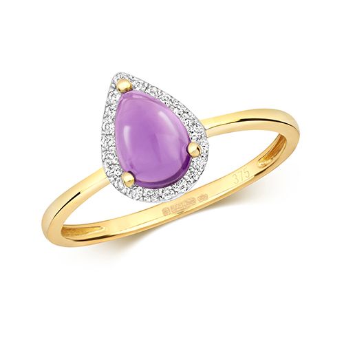 9CT DIAMOND AND AMETHYST CABOCHON