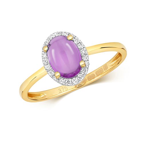 9CT DIAMOND AND AMETHYST CABOCHON