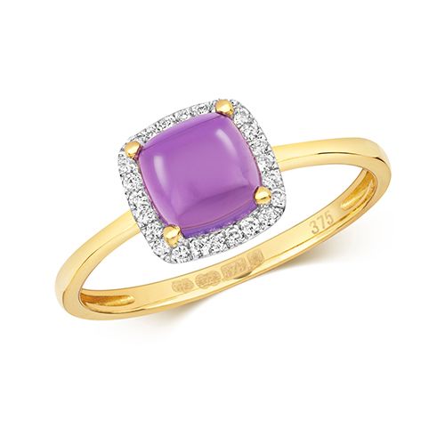 9CT DIAMOND AND AMETHYST CABOCHON