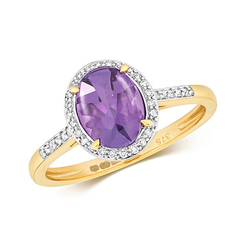 9CT DIAMOND AND AMETHYST RING
