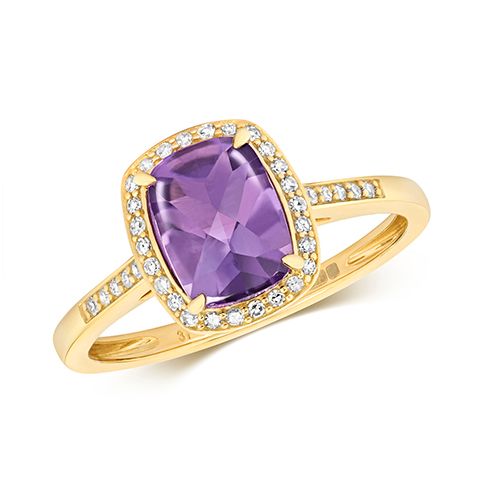 9CT DIAMOND AND AMETHYST RING