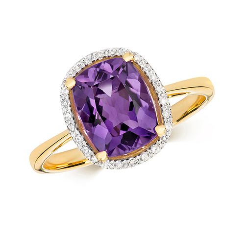 9CT DIAMOND AND AMETHYST RING
