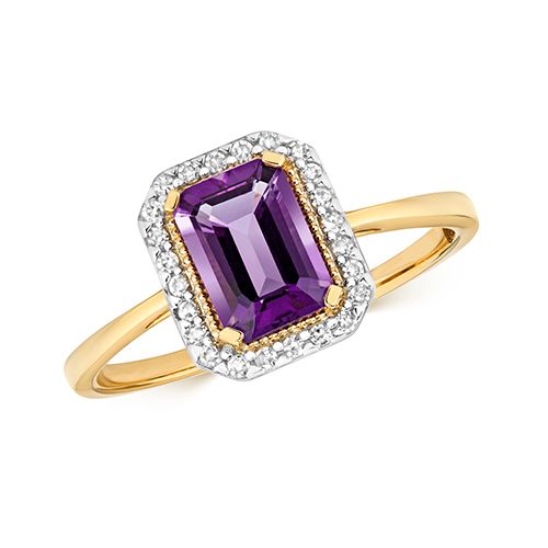 9CT DIAMOND AND AMETHYST RING