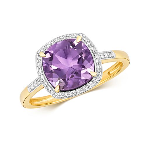 9CT DIAMOND AND AMETHYST RING