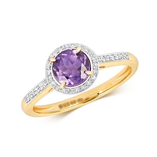 9CT DIAMOND AND AMETHYST RING