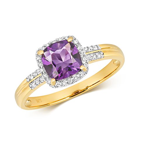 9CT DIAMOND AND AMETHYST RING