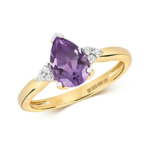 9CT DIAMOND AND AMETHYST RING