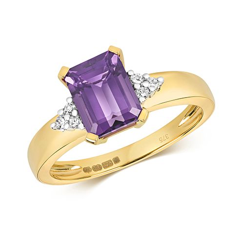 9CT DIAMOND AND AMETHYST RING