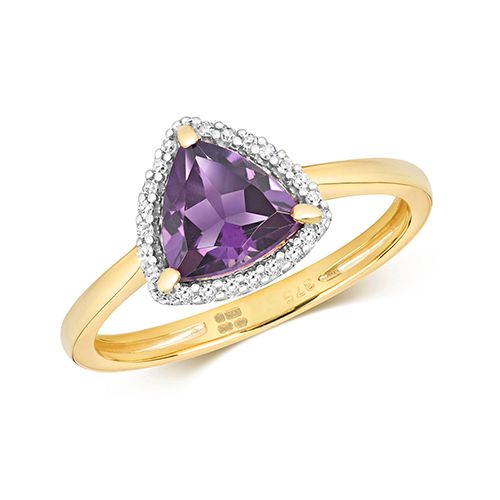 9CT DIAMOND AND AMETHYST RING