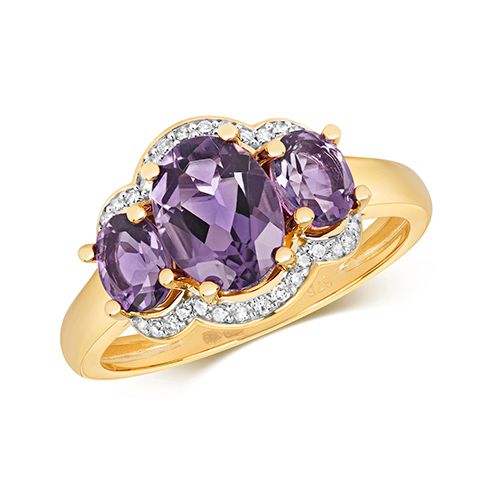 9CT DIAMOND AND AMETHYST RING 3/OV