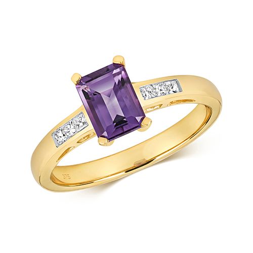 9CT DIAMOND AND AMETHYST RING