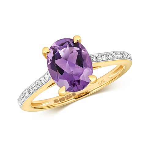 9CT DIAMOND AND AMETHYST RING