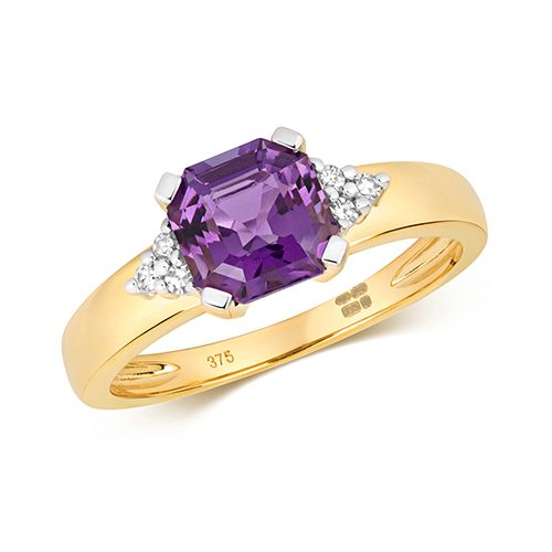 9CT DIAMOND AND AMETHYST RING