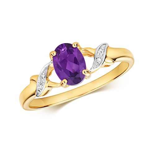 9CT DIAMOND & OVAL AMETHYST RING