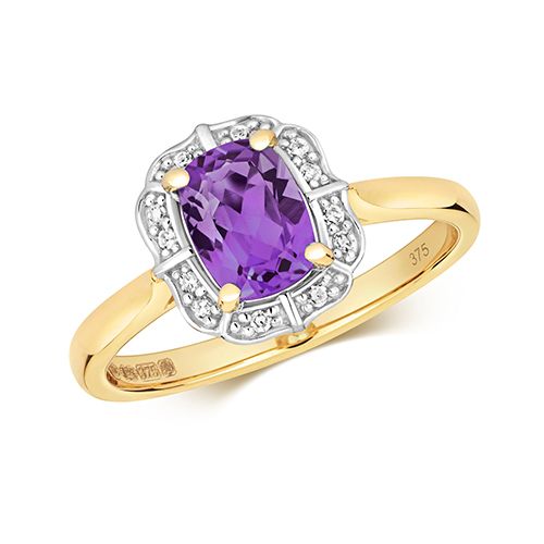 9CT DIAMOND AND AMETHYST RING
