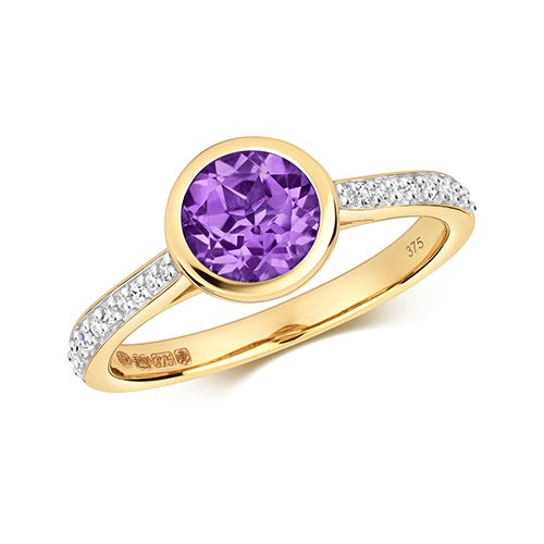 9CT DIAMOND AND AMETHYST RING