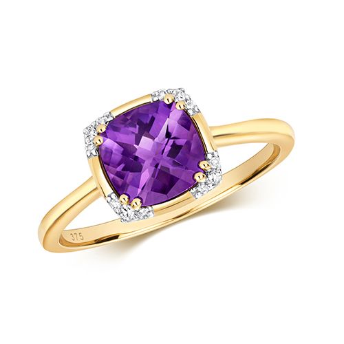 9CT DIAMOND & CU AMETHYST RING