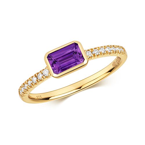 9CT DIAMOND & AMETHYST RING