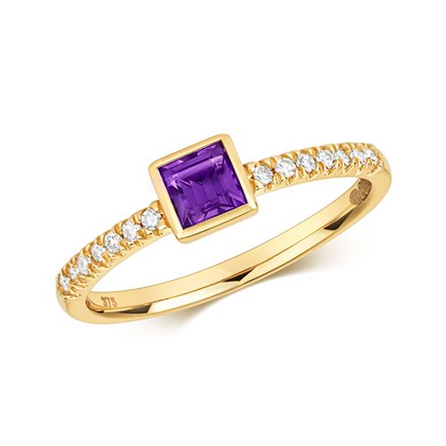 9CT DIAMOND & AMETHYST RING