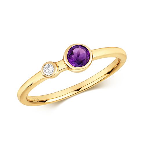 9CT DIAMOND & AMETHYST RING