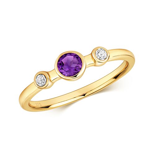 9CT DIAMOND & AMETHYST RING