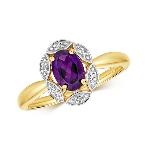 9CT DIAMOND & AMETHYST RING