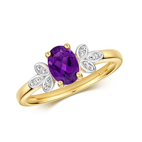 9CT DIAMOND & AMETHYST RING