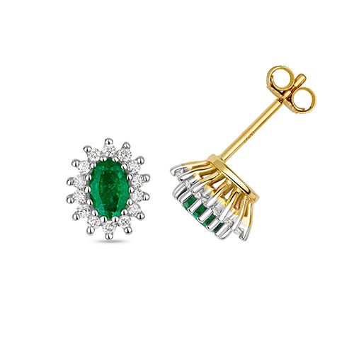 9CT DIAMOND CLUSTER 6X4 OVAL EMERALD STUDS
