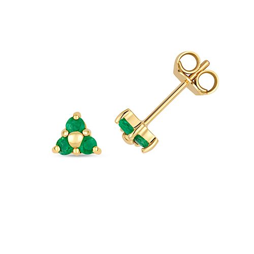 9CT EMERALD 3 STONE STUDS