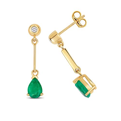 9CT EMERALD DROP EARRINGS PEAR