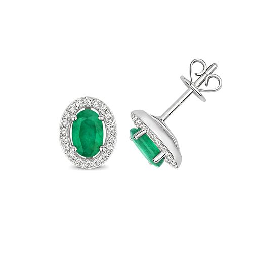 9CT DIAMOND AND EMERALD HALO STUDS OVAL