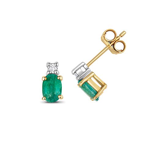 9CT DIAMOND AND EMERALD OVAL STUDS