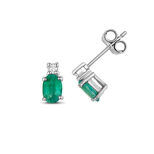 9CT DIAMOND AND EMERALD OVAL STUDS