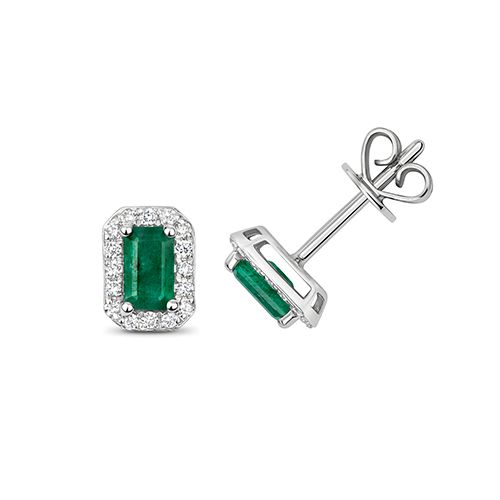 9CT DIAMOND AND EMERALD OCTAGON STUDS